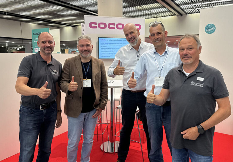 Florian Käsbauer and Bernd Remus from Impressed; John Maxwell, Andreas Aplien and Karl Ciz from CoCoCo at Drupa.